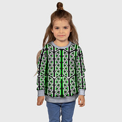 Свитшот детский Бело-зелёные треугольники на чёрном фоне, цвет: 3D-меланж — фото 2