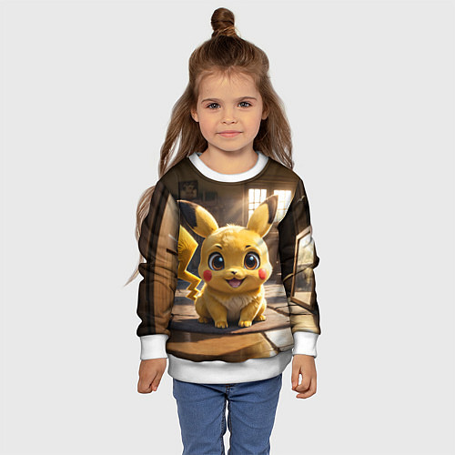 Детский свитшот Пикачу сидит в комнате / 3D-Белый – фото 4