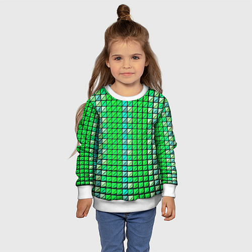 Детский свитшот Зелёные плитки и чёрная обводка / 3D-Белый – фото 4