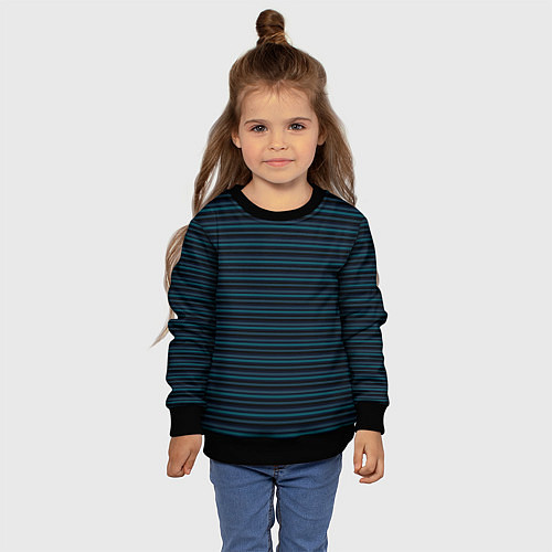 Детский свитшот Чёрный в тёмно-бирюзовую полоску / 3D-Черный – фото 4