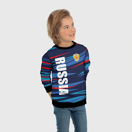 Детский свитшот Россия - blue stripes / 3D-Черный – фото 3
