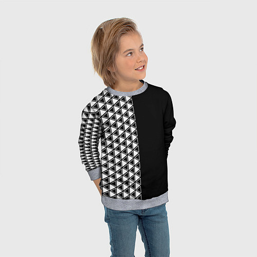 Детский свитшот Белые треугольники на чёрном фоне / 3D-Меланж – фото 3
