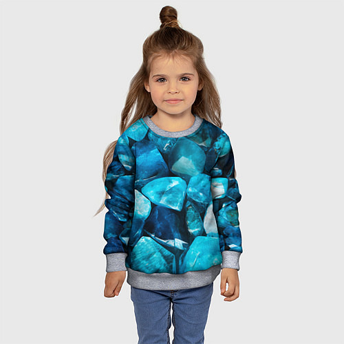 Детский свитшот Аквамарин камни минералы крупный план / 3D-Меланж – фото 4