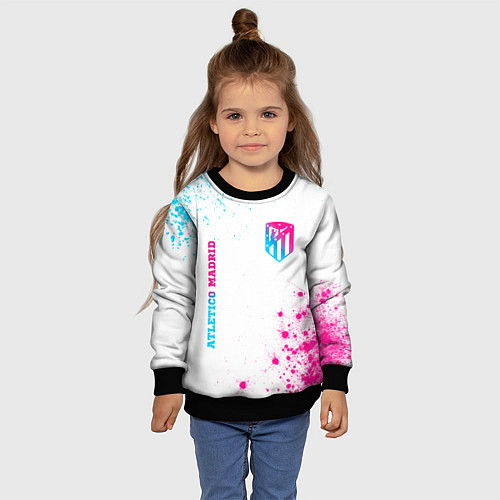 Детский свитшот Atletico Madrid neon gradient style вертикально / 3D-Черный – фото 4