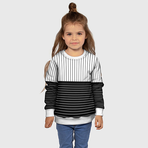 Детский свитшот Полосатый чёрно-белый / 3D-Белый – фото 4