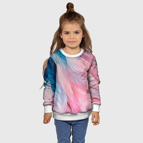 Детский свитшот Пастельно-голубые и розовые перья / 3D-Белый – фото 4