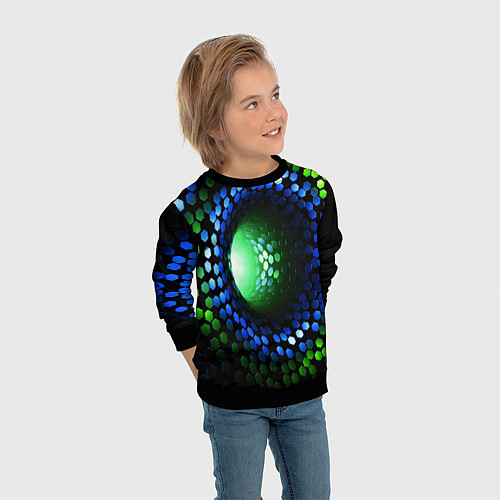 Детский свитшот Червоточина - гексагональные чешуйки со свечением / 3D-Черный – фото 3