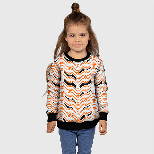 Детский свитшот Агрессивный бело-оранжевый паттерн / 3D-Черный – фото 4