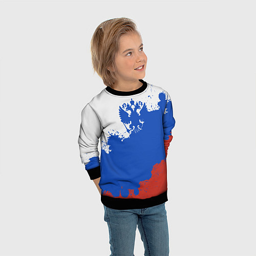 Детский свитшот Российский триколор и герб / 3D-Черный – фото 3