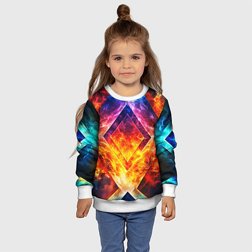 Детский свитшот Красочный неоновый узор с огнем на фоне / 3D-Белый – фото 4