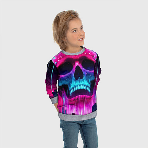 Детский свитшот Pixel skull blast brain - cyber city ai art / 3D-Меланж – фото 3