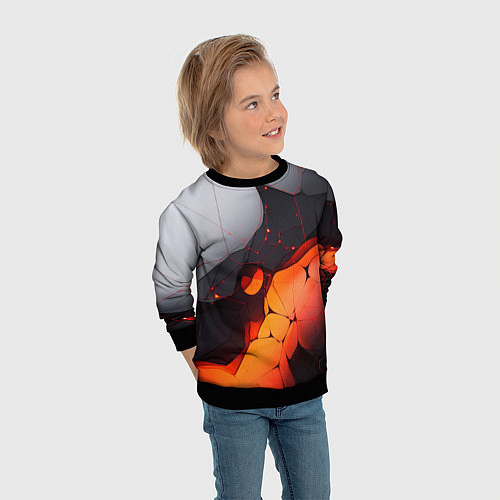 Детский свитшот Объемная плита с красной лавой иллюстрация / 3D-Черный – фото 3