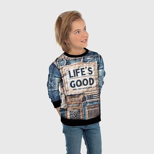 Детский свитшот Жизнь хороша-пэчворк / 3D-Черный – фото 3
