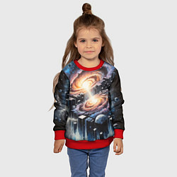 Свитшот детский Слияние двух галактик - неоновое свечение, цвет: 3D-красный — фото 2