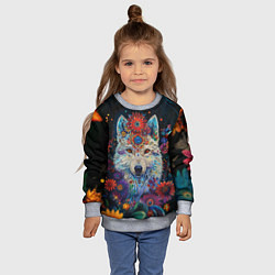Свитшот детский Белый волк с цветами акварелью, цвет: 3D-меланж — фото 2