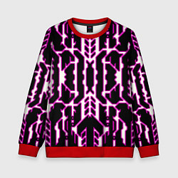 Свитшот детский Техно белые линии с розовой обводкой на чёрном фон, цвет: 3D-красный