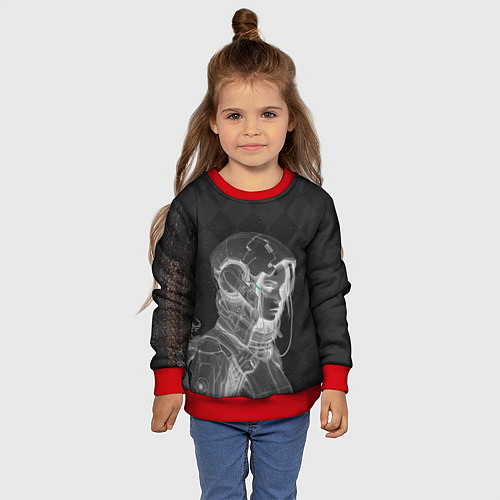 Детский свитшот Инверсия девушки в шлеме / 3D-Красный – фото 4