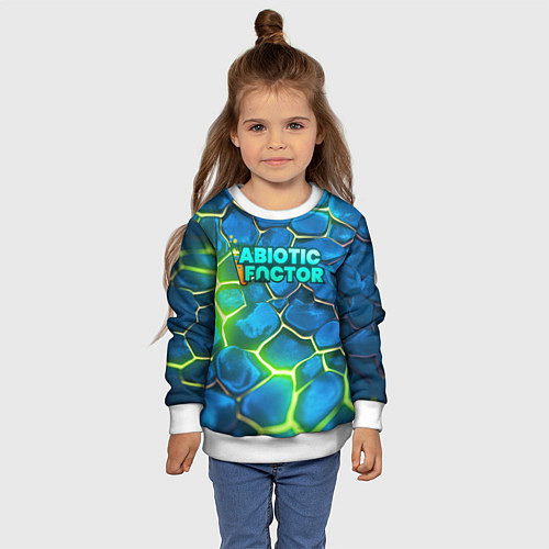 Детский свитшот Abiotic Factor logo bright neon / 3D-Белый – фото 4