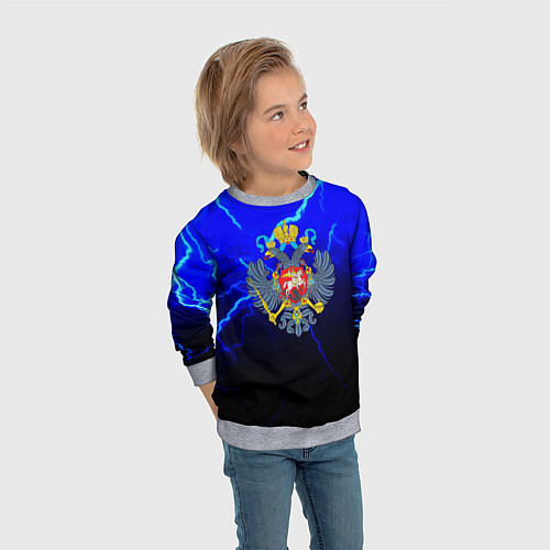 Детский свитшот Герб РФ шторм империя / 3D-Меланж – фото 3