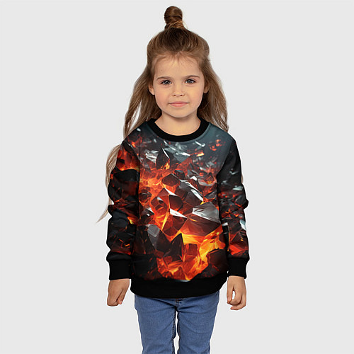 Детский свитшот Взрыв камней в красном неоне / 3D-Черный – фото 4