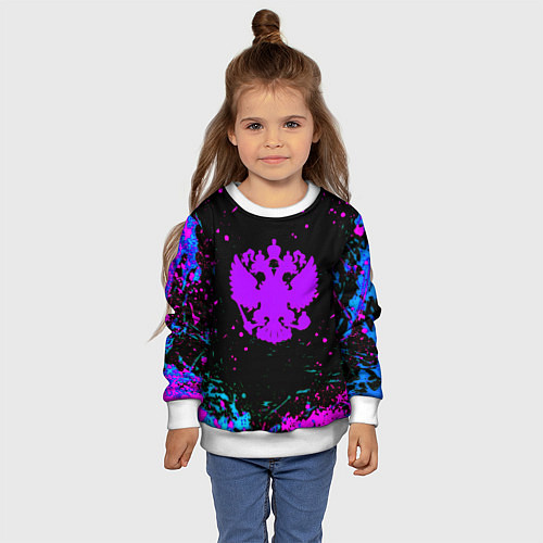 Детский свитшот Герб в стиле киберпанк краски / 3D-Белый – фото 4