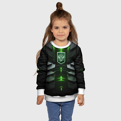 Детский свитшот Герб России и яркий зеленый неон / 3D-Белый – фото 4