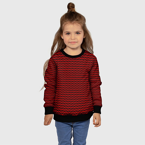 Детский свитшот Красно-чёрный волнистые линии / 3D-Черный – фото 4