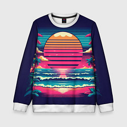Свитшот детский Закат на пляже vaporwave, цвет: 3D-белый