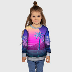 Свитшот детский Vaporwave неоновые горы и пальмы, цвет: 3D-меланж — фото 2