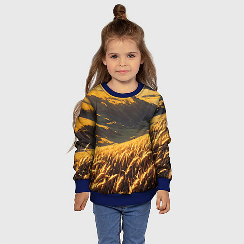 Детский свитшот Пшеничное поле - аниме / 3D-Синий – фото 4