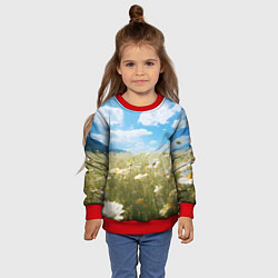 Свитшот детский Ромашковое поле, цвет: 3D-красный — фото 2