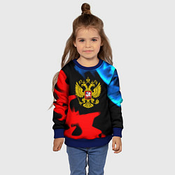 Свитшот детский Россия герб огненый стиль, цвет: 3D-синий — фото 2