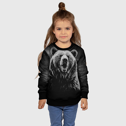 Детский свитшот Большой бурый медведь оскал / 3D-Черный – фото 4