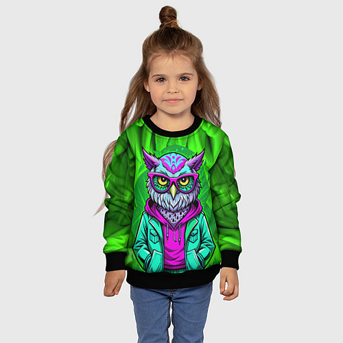 Детский свитшот Сова модница на стиле / 3D-Черный – фото 4