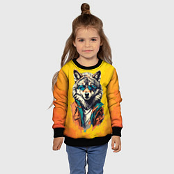 Свитшот детский Стильный волк в солнечных очках, цвет: 3D-черный — фото 2