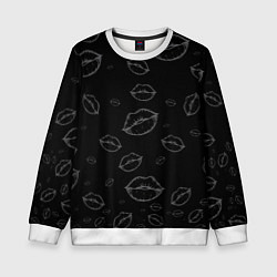 Детский свитшот Паттерн серый контур губ на чёрном - lips black