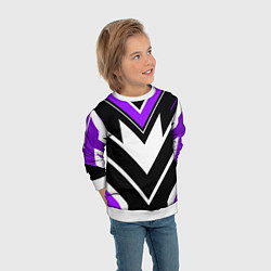 Свитшот детский Фиолетово-белые полосы на чёрном фоне, цвет: 3D-белый — фото 2
