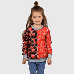 Свитшот детский Техно-киберпанк шестиугольники красный и чёрный, цвет: 3D-меланж — фото 2