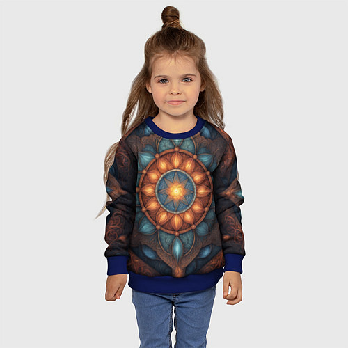 Детский свитшот Симметричный орнамент - мандала узор со светящейся / 3D-Синий – фото 4
