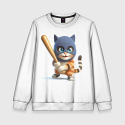 Детский свитшот Прикольный котёнок с бейсбольной битой и в балакла