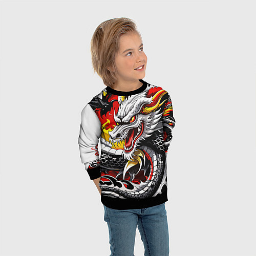 Детский свитшот Огнедышащий дракон в японском стиле / 3D-Черный – фото 3