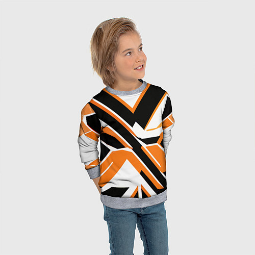 Детский свитшот Чёрно-оранжевые широкие линии на белом фоне / 3D-Меланж – фото 3