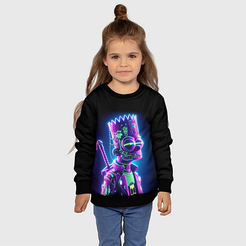 Детский свитшот Bart Simpson cyber ninja - neon glow / 3D-Черный – фото 4