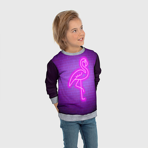 Детский свитшот Розовый неоновый фламинго / 3D-Меланж – фото 3