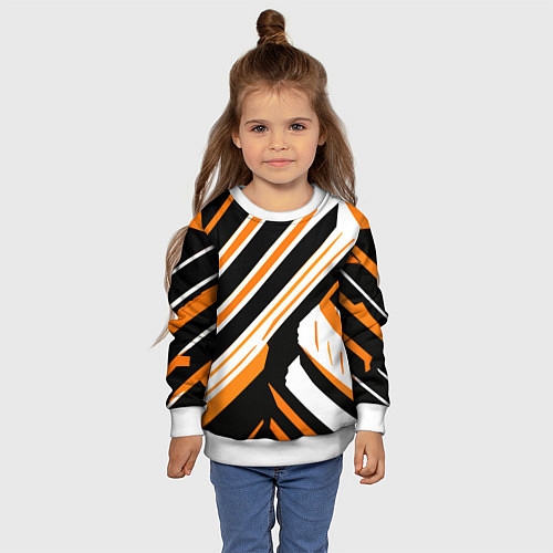 Детский свитшот Чёрно-оранжевые полосы на белом фоне / 3D-Белый – фото 4