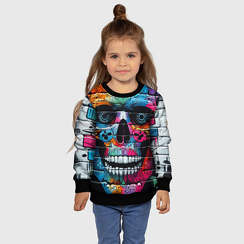 Детский свитшот Crazy color skull - graffiti / 3D-Черный – фото 4