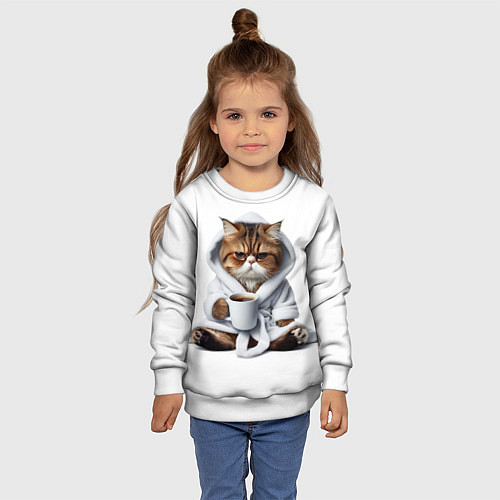 Детский свитшот Котик в халате и кофе / 3D-Белый – фото 4
