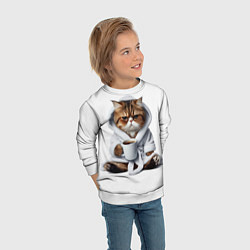 Свитшот детский Котик в халате и кофе, цвет: 3D-белый — фото 2