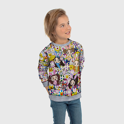 Детский свитшот Right now NewJeans and Takashi Murakami / 3D-Меланж – фото 3