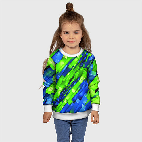 Детский свитшот Сине-зеленые наклонные блоки / 3D-Белый – фото 4